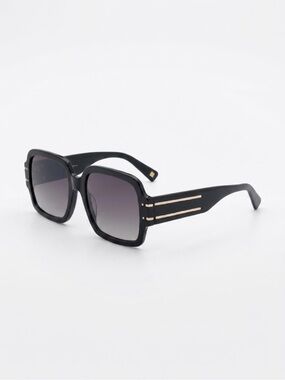 Carolina Lemke Suri Shiny Black Frame Sunglasses with Gold Accent Luxury Case